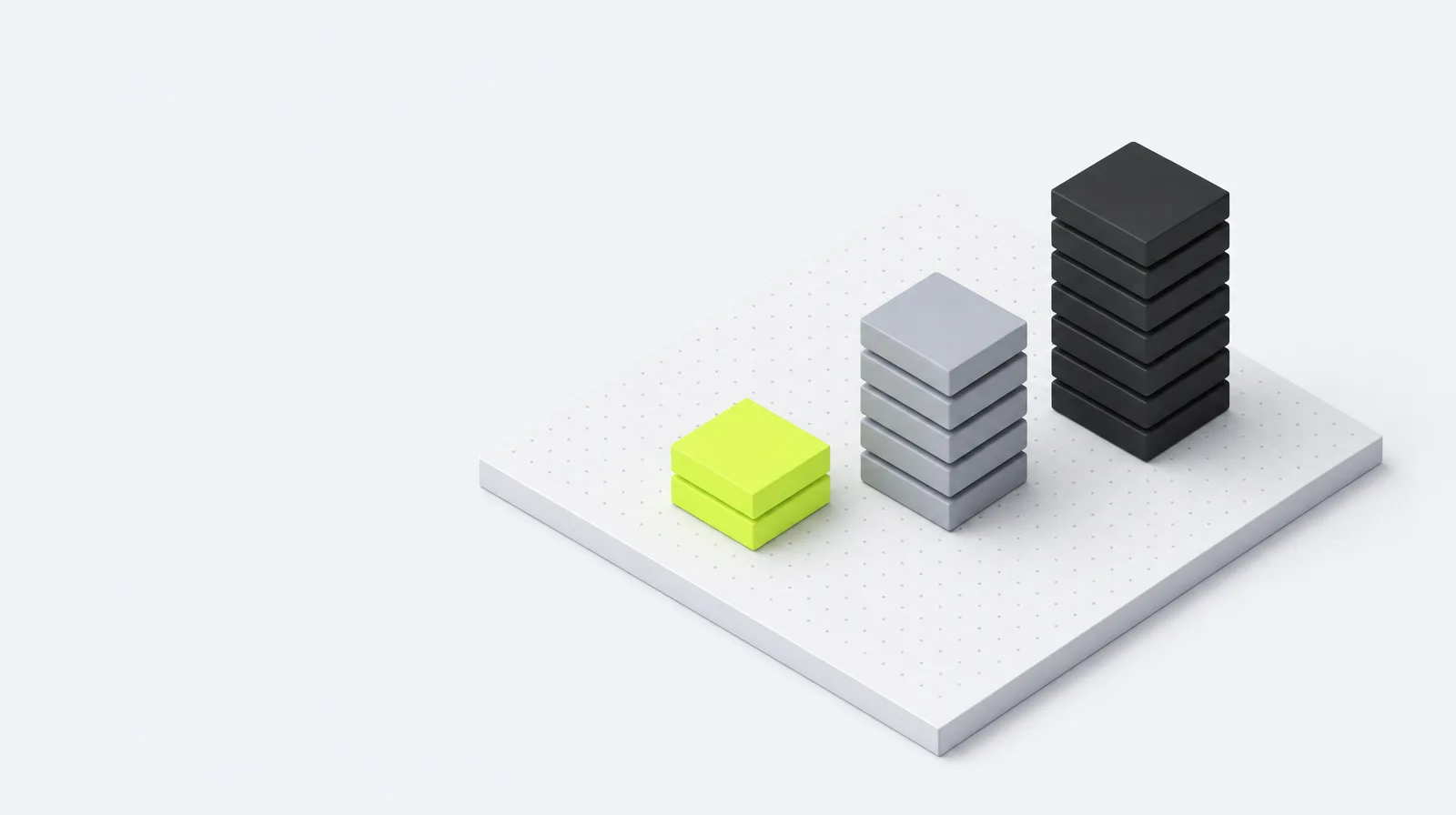 Three columns of stacked slabs of increasing height from left to right; the shortest one, on the left, is lime.