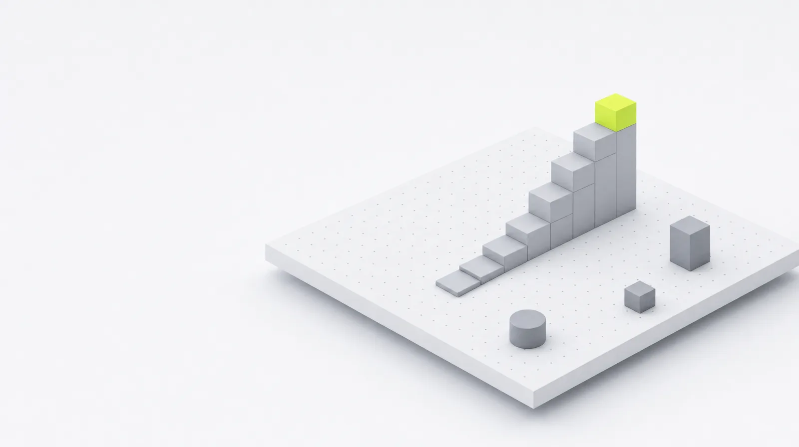 A gentle staircase of blocks rising slowly from left to right, starting grey and turning lime only at the very top step.
