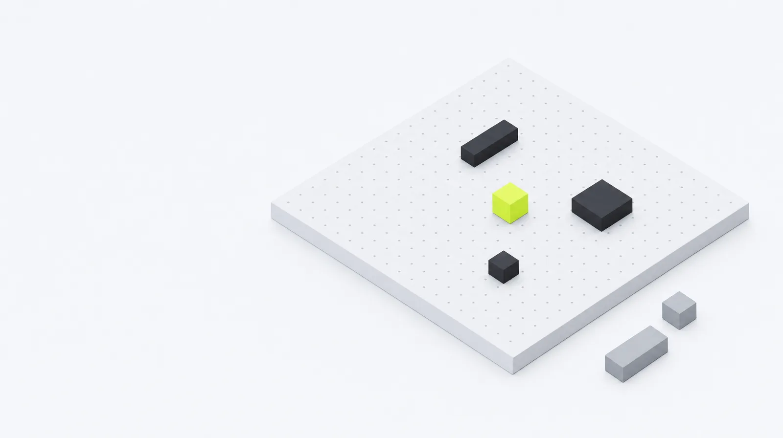 A single flat page-like slab on the platform with a few small blocks neatly placed on it, one of them lime; a couple of unnecessary grey blocks set aside off the slab.