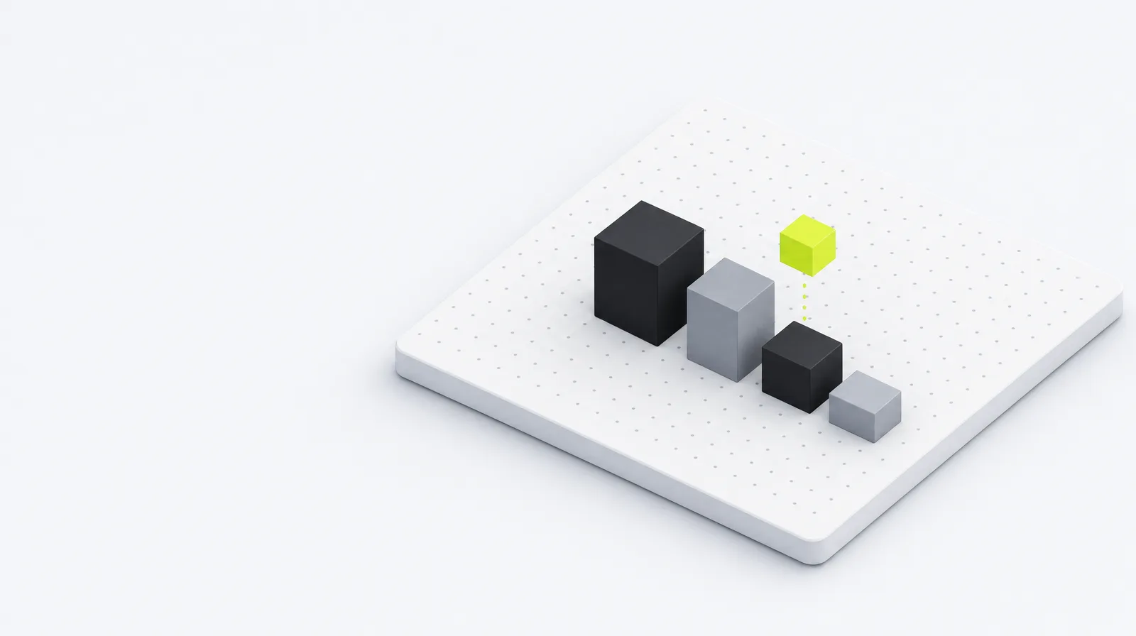A short ranked row of blocks of different heights on the dot grid, with a small lime marker floating above one of them as if being picked.